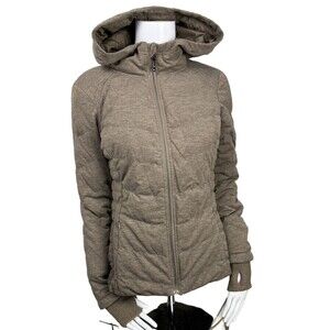 Be By Club Noir Jacket Down Puffer Brown Hoodie Thumb Holes Zip Pockets Women XS